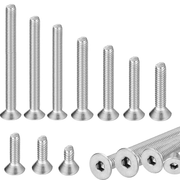 Voyzdx 100pzs Tornillos De Cabeza Hexagonal Plana de Acero Inoxidable 304 M6 x 10/12/16/20/25/30/35/40/60/80 mm,Tornillos Allen,Tornillos Avellanados para Máquina (M6 100PCS)