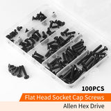 Tornillos de cabeza plana M4 x 8 mm, 12 mm, 16 mm, 20 mm, 25 mm, tornillos avellanados, acero de aleación de grado 10.9, acabado de óxido negro, unidad hexagonal Allen, métrico totalmente roscado, kit