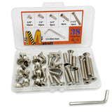 Matrelt - 38 tornillos de cabeza avellanada 1/4-20, 5 tamaños, kit de surtido de tornillos de cabeza plana con llaves Allen, tornillos de cabeza plana de acero inoxidable 304, tornillos de cabeza
