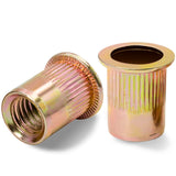 Vifmy - Kit de surtido de tuercas de remache métricas y SAE (420 unidades), m3 m4 m5 m6 m8 m10 m12#6-32#8-32#10-24 1/4"-20 5/16"-18 3/8"-16 UN. C Flat Head Rivnut Juego de tuercas de acero al carbono