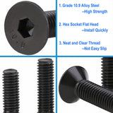 HanTof - 50 tornillos de cabeza avellanada plana de 1/4-20 x (1/2" a 1-1/2") con llave hexagonal, acero de aleación de grado 10.9, acabado de óxido negro, unidad de enchufe hexagonal Allen, rosca