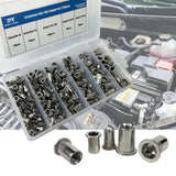 Juego de 228 tuercas de remache de acero inoxidable, surtido de tuercas de remache SAE UNC 8#-32, 10#-24, 1/4"-20, 5/16"-18, 3/8"-16, tuerca de remache roscada de cabeza plana, kit surtido de tuercas de remache