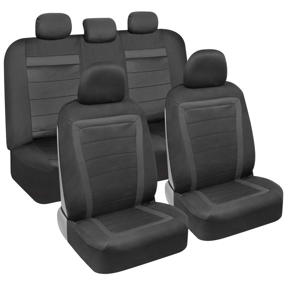 BDK - Juego completo de fundas de asiento de coche CarXs FreshMesh con detalles en color carbón: fundas de malla para asientos delanteros con protector de asiento trasero dividido, fundas interiores para automóviles, furgonetas y SUV