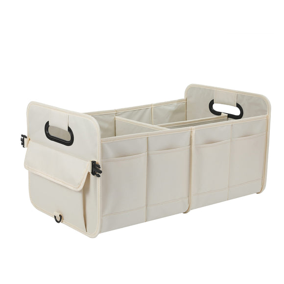 AOKJOY Organizador de maletero de coche, organizador de almacenamiento plegable con múltiples compartimentos, correas ajustables para SUV (beige)