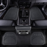 Amazon Basics Alfombrillas de PVC de goma sintética, resistentes, universales, de lujo, molduras para todos los climas, se adapta al 95 % de coches, SUV, sedanes y camiones, 4 piezas, negro liso