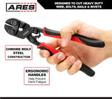 ARES 70664 - Mini cortador de pernos de 8 pulgadas, construcción de acero chapado en cromo Moly y bordes de corte endurecidos por inducción, diseñado para corte de alambre resistente, pernos, clavos y