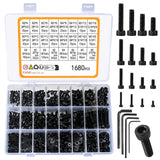 Juego de 1680 tornillos y tuercas hexagonales métricos M2 M3 M4 M5, tornillos y arandelas de cabeza hexagonal, tornillos y tuercas y arandelas, juego de tornillos de máquina negros