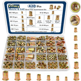 Vifmy - Kit de surtido de tuercas de remache métricas y SAE (420 unidades), m3 m4 m5 m6 m8 m10 m12#6-32#8-32#10-24 1/4"-20 5/16"-18 3/8"-16 UN. C Flat Head Rivnut Juego de tuercas de acero al carbono