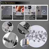 Kit de herramientas de tuerca de remache de presión, 430 piezas de combinación de tuercas de remache métricas (M8/M6/M5/M4/M3), adecuado para muebles, decoración, aplicaciones automotrices, marinas e