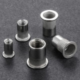 Wensilon - 200 tuercas de remache M6 métricas de acero inoxidable con acabado 304, cabeza plana, tuerca de inserción roscada, cuerpo moleteado