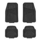 Amazon Basics Alfombrillas de PVC de goma sintética, resistentes, universales, de lujo, molduras para todos los climas, se adapta al 95 % de coches, SUV, sedanes y camiones, 4 piezas, negro liso
