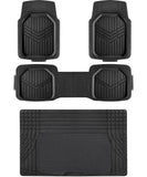 Amazon Basics - Alfombrillas de PVC resistentes de 4 piezas con forro de carga y parte trasera, ribete impermeable para adaptarse a alfombrillas de coche, color negro