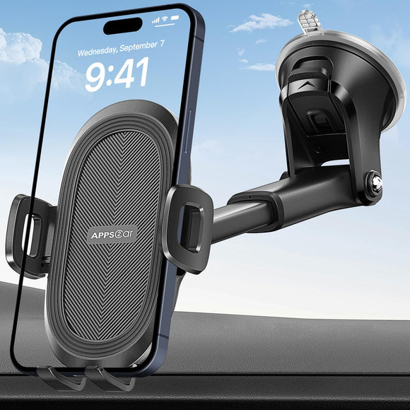 APPS2Car Soporte para Celular Automovil Parabrisas y Salpicadero Porta Celular para Auto con Ventosa Potente Base Soporte Celular Auto para Samsung Galaxy, Xiaomi, iPhone y Todos los Celulares
