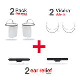 Vicover Pro - 2 Escudos Faciales Flex Max, altamente confortables, reutilizables, con materiales resistentes y de uso rudo, elimina presión sobre la frente, de ensamble rápido. Mica intercambiable PETG CAL.20 con alto grado de transparencia con película d