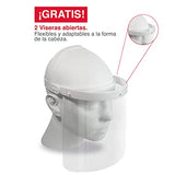 Vicover Pro - 2 Escudos Faciales Flex Max, altamente confortables, reutilizables, con materiales resistentes y de uso rudo, elimina presión sobre la frente, de ensamble rápido. Mica intercambiable PETG CAL.20 con alto grado de transparencia con película d