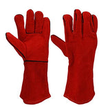 Guantes De Soldador, Guantes De Soldadura De Protección Laboral, Guantes De Soldadura De Piel De Vaca-14 Pulgadas_Rojo