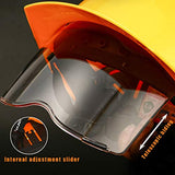 Casco de Construcción Casco de Ingeniería Material ABS Lente Telescópica Oculta Ventana de Información Personal Diseño De Cuidado De La Barbilla Refuerzo De Remache Fuerte Sombrero De Ingeniería