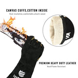 Delantal de soldadura de cuero, resistente al calor y al fuego, con 6 bolsillos, delantal de trabajo para carpintería, Negro: 24.0 x 35.8 in con guantes, M to XXXL
