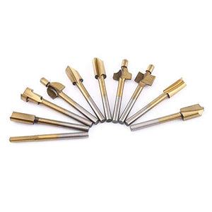 Brocas fresadoras  , 10PCS HSS Recubierto de Titanio Carpintería de Borde Cortadores Trimmer Router Machine Bits 1/8"Shank para Electric Trimmers para DIY Carpintería Talla Grabado Taladrado