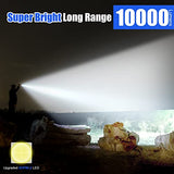 PHIXTON Linternas LED recargables de alto lúmenes, potente linterna táctica de 10000 lúmenes, luces de bolsillo XHP90 de alta potencia, doble fuente, banco de energía, pantalla de batería, para trabajo de senderismo de emergencia
