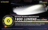 Nitecore P20i - Linterna LED recargable USB-C – 1800 lúmenes, batería incluida con cargador de pared Eco-Sensa USB rápido de 3 amperios y 2 baterías NL2150HPi adicionales y montaje offset