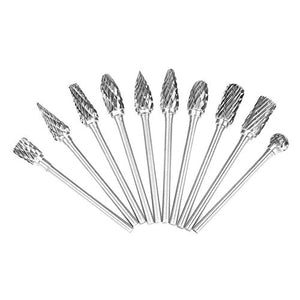 10 Piezas Fresa de Extremo,Juego de Fresas de Carburo de Tungsteno de Vástago de 2,35 mm y Vástago de 1/4"(6 mm) para Amoladora Rotativa DIY