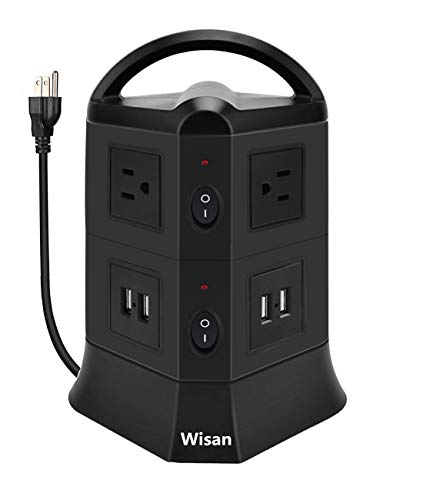 Power Strip Torre de Regleta Enchufe de Energía USB Multifuncional con 4 Puertos de Carga USB y 6 Outlet Adaptador,Torre protector de sobretensión Power USB estación de carga de computadora Para el Hogar, Escuela,Oficina, TV, Computadora Portátil, iPhone,