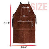 Delantal de cuero para soldar, con bolsillos para herramientas, resistente al calor, resistente al fuego, delantales de herrero, ajustables para soldadores, hombres y mujeres, longitud de 41 pulgadas, Marrón, 23.6"W x41.3"L