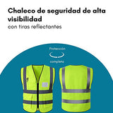 Simonetta Vespetti Chaleco de Seguridad con Tiras Reflectantes y Cierre, 3 Piezas, 3 Bolsillos Exteriores, 1 Bolsillo Transparente, Perfecto para Industria y Otras Actividades, Poliéster (CH, Verde, 3)