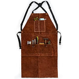 Delantal de cuero para soldar, con bolsillos para herramientas, resistente al calor, resistente al fuego, delantales de herrero, ajustables para soldadores, hombres y mujeres, longitud de 41 pulgadas, Marrón, 23.6"W x41.3"L