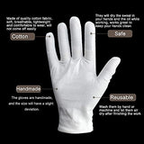 12 pares de algodón blanco suave unisex para manos secas guantes de trabajo joyas de plata guantes de inspección humectantes eccemas guantes de algodón, tamaño pequeño para niño…