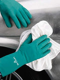 Showa 717 - Guante de nitrilo sin forro, talla grande (12 pares), Resistente a los químicos, Verde claro, Large