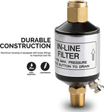 NEIKO 30253A Separador de agua y aceite para línea de aire, paquete de 2 | Entrada y salida NPT de 1/4 pulgadas | 150 PSI | Compresor de aire y accesorio de herramienta de aire | Protege la vida útil de las herramientas neumáticas | Optimiza el rendimient