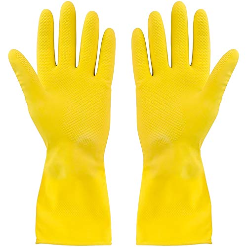 Guantes de látex amarillo SteadMax, guantes profesionales de goma reutilizables para limpieza general del hogar, lavado de platos, guantes desechables, mediano (3 pares)