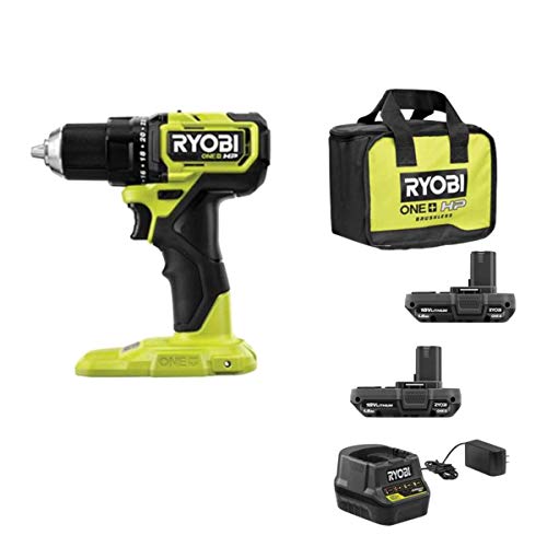 Juego de herramientas RYOBI ONE+ HP 18V Brushless Cordless Compact 1/2 in. Drill/Driver Kit with (2) 1.5 Ah Batteries, Charger and Bag