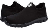 LARNMERN Calcetines de punta de acero, zapatos de seguridad para el trabajo, ligeros, industriales y de construcción, zapatos sin cordones, Negro, 12.5 Women/11 Men