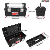 MAXPOWER Caja de herramientas de 16 pulgadas con bandeja extraíble, caja de herramientas portátil con mango de acero inoxidable y cierre de metal doble, nominal de hasta 33 libras