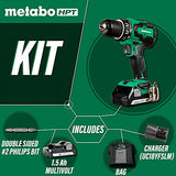 Metabo HPT Kit de taladro/destornillador inalámbrico MultiVolt de 18 V, motor sin escobillas, portabrocas de metal sin llave de 1/2 pulgada, garantía de herramienta de por vida | DS18DBFL2E
