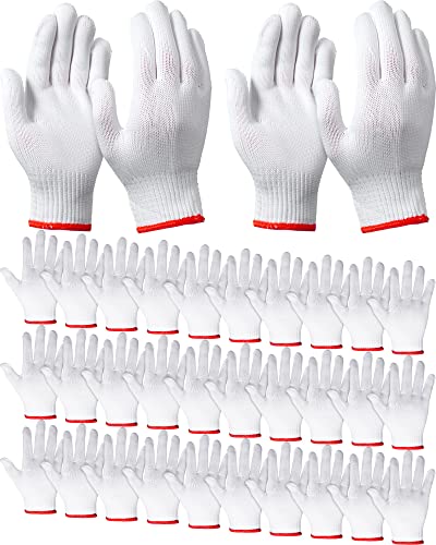 SATINIOR 36 pares de guantes de trabajo de mano de algodón blanco, guantes de trabajo de seguridad, forros de algodón para hombres y mujeres, guantes de barbacoa de algodón (borde rojo), talla única