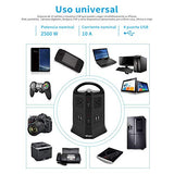 Power Strip Torre de Regleta Enchufe de Energía USB Multifuncional con 4 Puertos de Carga USB y 6 Outlet Adaptador,Torre protector de sobretensión Power USB estación de carga de computadora Para el Hogar, Escuela,Oficina, TV, Computadora Portátil, iPhone,