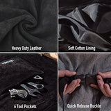 Delantal de soldadura de cuero, resistente al calor y al fuego, con 6 bolsillos, delantal de trabajo para carpintería, Negro: 24.0 x 35.8 in con guantes, M to XXXL