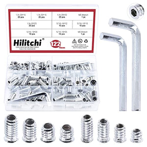 Hilitchi Kit de 120 piezas de insertos roscados, tuercas de inserción roscadas hexagonales, insertos de madera roscados, tornillo en tuerca, cierre roscado para muebles de madera (kit surtido de 1/4 pulgadas + 5/16 pulgadas, 120 piezas)