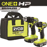 Juego de herramientas Ryobi ONE+ HP 18V sin escobillas compacto inalámbrico de 1,27 cm Kit de taladro e impacto con (2) baterías de 1,5 Ah, cargador y bolsa