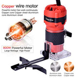 CtopoGo Herramienta compacta de madera para fresar palmeras de mano recortadora de bordes de carpintería, herramienta de corte de palmming 30000R/min 800W 110V con 12 brocas de enrutador de 1/4"