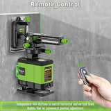Huepar Nivel láser 3D autonivelante 3x360 línea transversal verde de tres planos, nivelación, alineación y baldosa, herramienta láser de suelo -360° línea vertical y horizontal con control remoto y funda de transporte dura 503DG