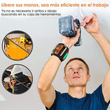Hisemy Pulsera magnética,Pulsera de herramientas para hombre,Pulsera magnética para sujetar tornillos,con 15 imanes fuertes para sujetar tornillos, clavos y brocas – herramienta magnética regalo para carpinteros
