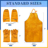 Delantal de cuero  Juego de 3 protectores de trabajo de soldadura, incluye delantal de trabajo de soldadura de cuero, mangas de trabajo de soldadura y guantes de soldadura para soldadores, chimenea, barbacoa, jardinería, Amarillo, as picture shown