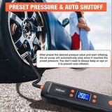 Nulksen Inflador de neumáticos, compresor de aire portátil, bomba de aire inalámbrica de 150 PSI para neumáticos de coche con batería de 6000 mAh, bomba de neumáticos eléctrica con medidor de presión luz LED para bola de motor de coche y bicicleta