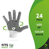 PUREVACY Paquete De 24 Guantes De Punto De Cuerda De 10 Pulgadas (25.4 cm) Con Puntos De Un Solo Lado. Algodón Blanco De Seguridad Para Hombres Y Mujeres. Agarre De Mano De Protección Con Revestimiento De PVC Negro Para Jardinería, 12 Pares