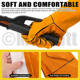 Delantal de cuero 5 fundas de trabajo de soldadura de cuero extra largas de 16 pulgadas, guantes de soldadura y delantal ignífugo y resistente al calor, juego de cuero protector para hombres y mujeres, Marrón, X-Large